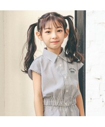 BeBe | ストライプクロップドギャザーシャツ(100~160cm)(シャツ/ブラウス)