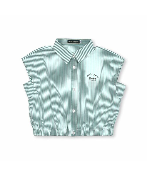 BeBe(ベベ)の「ストライプクロップドギャザーシャツ(100~160cm)(シャツ/ブラウス・キッズ・ブラック/グリーン・110)」の2枚目の写真