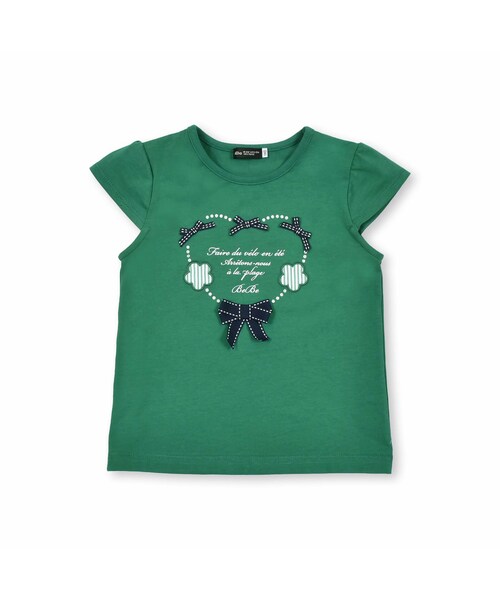 BeBe(ベベ)の「ハートリボンキャップスリーブ天竺Tシャツ(80~150cm)(Tシャツ/カットソー・キッズ・ホワイト/グリーン・110)」の2枚目の写真