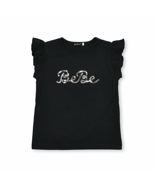 BeBe(ベベ)の「シルバースパンコールロゴフリル袖Tシャツ(100~160cm)(Tシャツ/カットソー・キッズ・ホワイト/ブラック・110)」の2枚目の写真