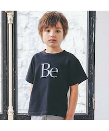 BeBe | ストライプ切替パッチロゴ半袖Tシャツ(90~150cm)(Tシャツ/カットソー)