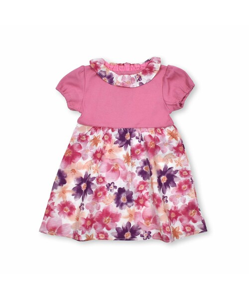 BeBe(ベベ)の「リップル花柄切り替えワンピース(80~90cm)(ワンピース・キッズ・ピンク/ブルー・90cm)」の1枚目の写真
