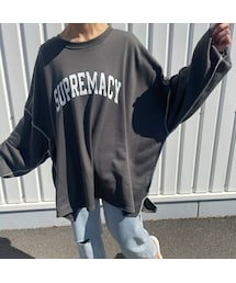 copine | 配色ステッチロゴプルオーバー(チャコール)(スウェット)