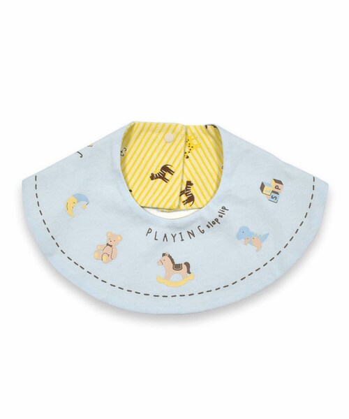 SLAP SLIP BABY（スラップスリップベビー）の「【お揃い】恐竜アニマルプリントボーダー柄リバーシブルスタイベビー（スタイ/よだれかけ・キッズ・イエロー/ホワイト/ブルー・ﾜﾝｻｲｽﾞ）」の3枚目の写真