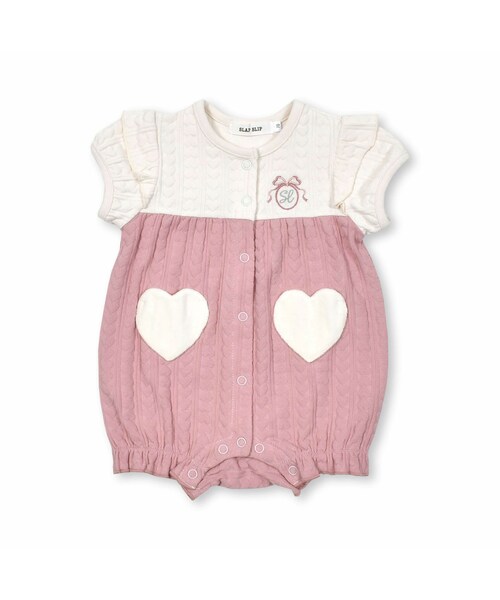 SLAP SLIP BABY（スラップスリップベビー）の「【お揃い】ポケット付きハート柄切り替えロンパースベビー(60~80cm)（ロンパース・キッズ・ブルー/ピンク・70）」の2枚目の写真