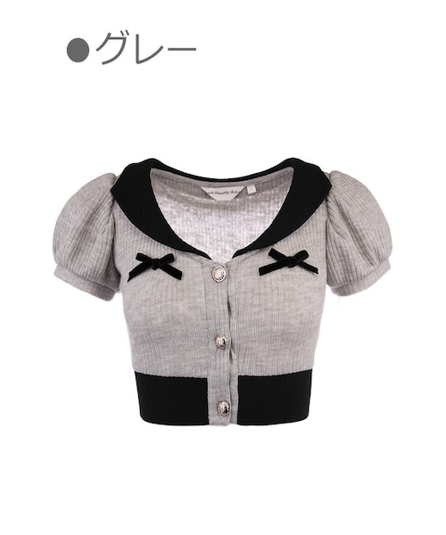 Bobon21(ボボンニジュウイチ)の「バイカラー半袖パフスリニットトップス-全2色-(シャツ/ブラウス・レディース・グレー/ピンク・S/M/L)」の1枚目の写真