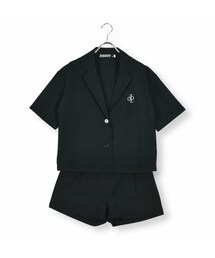 【 ニコ☆プチ 掲載 】リネンライク半袖ジャケット&ショートパンツセット(130~160cm)