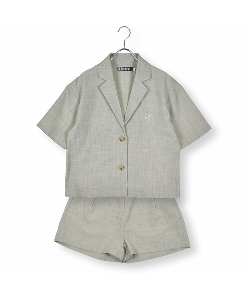 ZIDDY（ジディ）の「【 ニコ☆プチ 掲載 】リネンライク半袖ジャケット&ショートパンツセット(130~160cm)（その他トップス・キッズ・ブラック/グリーン・150）」の2枚目の写真
