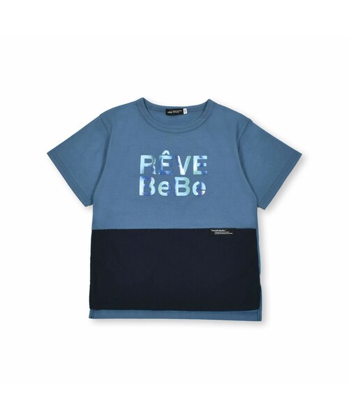 BeBe(ベベ)の「タフタ切り替え発砲プリントマーブルロゴ半袖Tシャツ(90~150cm)(Tシャツ/カットソー・キッズ・ブルー/ホワイト・110)」の1枚目の写真