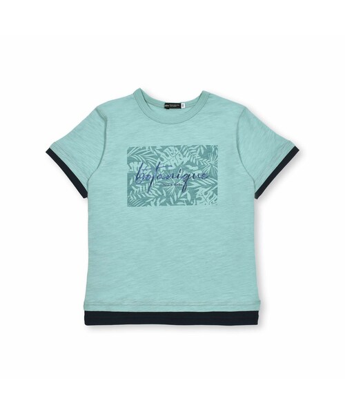 BeBe（ベベ）の「スラブ天竺リーフプリントレイヤード風半袖Tシャツ(90~150cm)（Tシャツ/カットソー・キッズ・イエロー/グリーン・110）」の2枚目の写真