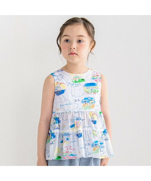 BeBe(ベベ)の「サマークルーズプリントティアードブラウス(90~150cm)(シャツ/ブラウス・キッズ・ブルー・110)」の1枚目の写真