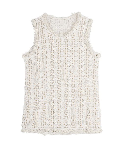 JNBY(ジェーエヌビーワイ)の「Sleeveless Distressed Crochet Sweater(ニット/セーター・レディース・ブラック/ホワイト・36/38/40)」の2枚目の写真
