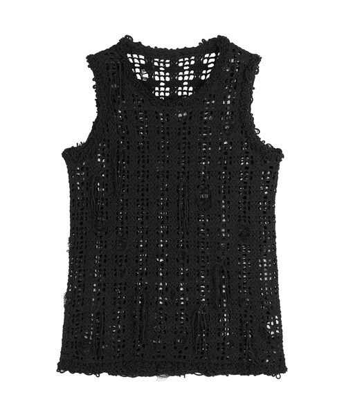JNBY(ジェーエヌビーワイ)の「Sleeveless Distressed Crochet Sweater(ニット/セーター・レディース・ブラック/ホワイト・36/38/40)」の1枚目の写真