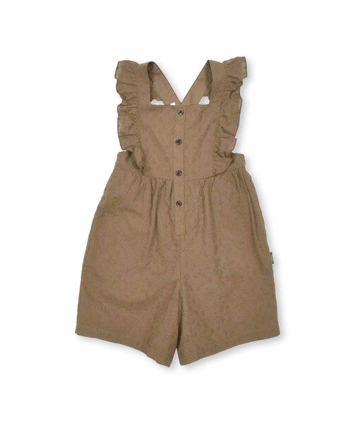 Noeil aime BeBe(ノイユエイムベベ)の「コットンレース肩フリルサロペット(90~130cm)(サロペット/オーバーオール・キッズ・グリーン/ブラウン・110)」の2枚目の写真