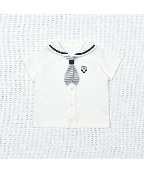 fillot de bebe reduction(フィヨデュベベルダクティオン)の「ハニカムニットマリンブラウス (70~90cm)(シャツ/ブラウス・キッズ・ブルー/ホワイト・M(80-90cm))」の2枚目の写真