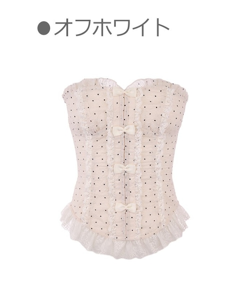 Bobon21（ボボンニジュウイチ）の「ドット柄ダブルリボンコルセット-全２色-（キャミソール・レディース・ピンク/ホワイト・S/M/L）」の2枚目の写真