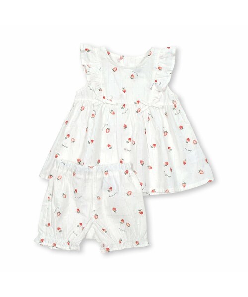 SLAP SLIP BABY（スラップスリップベビー）の「イチゴ柄プリントワンピース+ブルマセットアップベビー(70~80cm)（ワンピース・キッズ・ブルー/ホワイト・ワンサイズ）」の2枚目の写真
