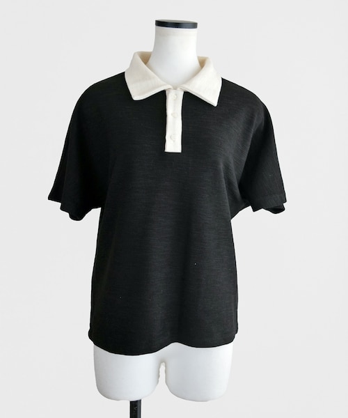 Marient（マリエント）の「配色スラブポロニット（Tシャツ/カットソー・レディース・ホワイト/ブラック・FREE）」の2枚目の写真