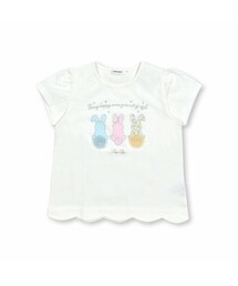SLAP SLIP（スラップスリップ）の「アイスウサギシルエットリボン付き無地ボーダー柄スカラップ裾半袖Tシャツ(80~140cm)（Tシャツ/カットソー・キッズ）」