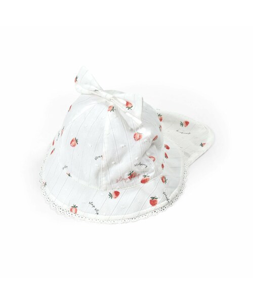 SLAP SLIP BABY（スラップスリップベビー）の「イチゴ柄プリントリボン付きハットベビー(46~48cm)（その他ベビー用品・キッズ・ブルー/ホワイト・48cm）」の2枚目の写真