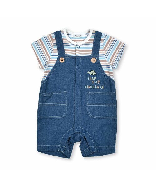 SLAP SLIP BABY（スラップスリップベビー）の「無地総柄サロペット風半袖ロンパースベビー(60~80cm)（ロンパース・キッズ・ブルー/その他・70cm）」の2枚目の写真