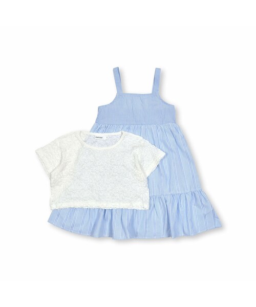 SLAP SLIP（スラップスリップ）の「レースTシャツ+ストライプ/レモン柄キャミワンピース2点セット(90~140cm)（ワンピース・キッズ・イエロー/ブルー・110/140）」の2枚目の写真