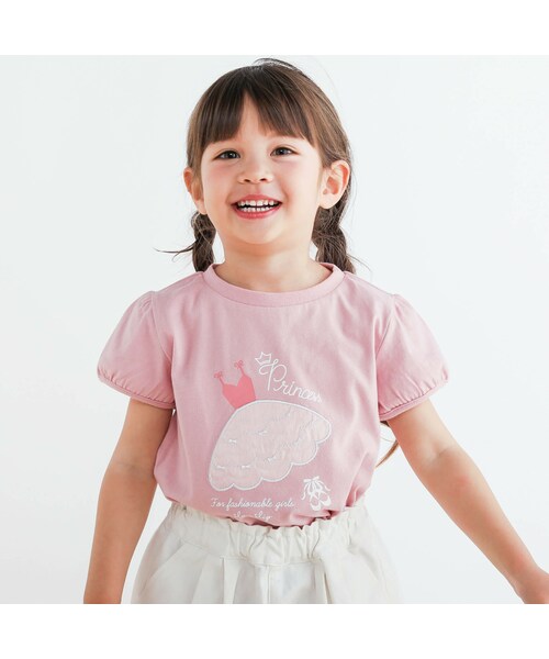 SLAP SLIP(スラップスリップ)の「プリントパッチ刺しゅうモチーフ半袖Tシャツ(80~140cm)(Tシャツ/カットソー・キッズ・ホワイト/ピンク/グリーン・110/140)」の3枚目の写真
