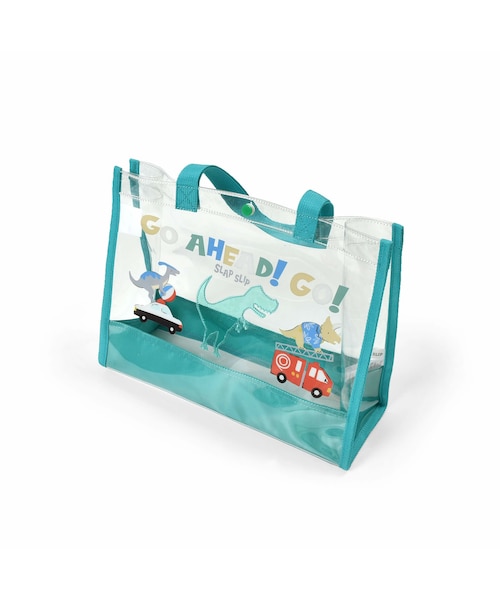 SLAP SLIP（スラップスリップ）の「恐竜プリントフリル持ち手リボン付きキラキラスイムバッグ（スイムグッズ・キッズ・ブルー/グリーン/ホワイト/パープル・Free）」の3枚目の写真