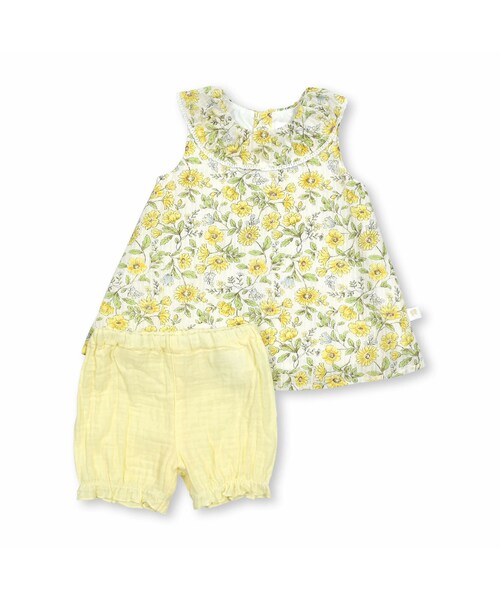 SLAP SLIP BABY（スラップスリップベビー）の「ひまわり総柄フリル襟ワンピース+ブルマセットアップベビー(70~80cm)（ワンピース・キッズ・ピンク/イエロー・ワンサイズ）」の2枚目の写真