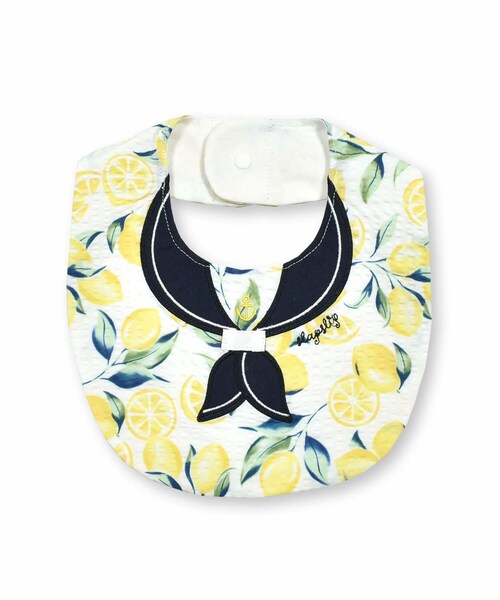 SLAP SLIP BABY(スラップスリップベビー)の「ストライプ/レモン柄セーラー襟パッチ刺しゅうスタイベビー(スタイ/よだれかけ・キッズ・イエロー/ブルー・Free)」の1枚目の写真