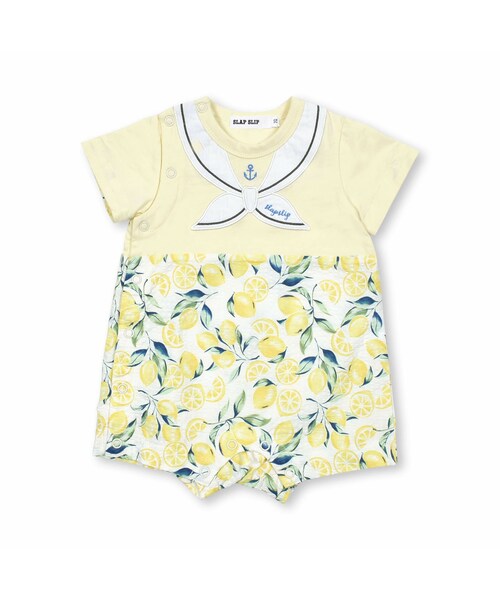 SLAP SLIP BABY(スラップスリップベビー)の「ストライプ/レモン柄セーラー襟刺しゅうロンパースベビー(60~80cm)(ロンパース・キッズ・イエロー/ブルー・70cm)」の1枚目の写真