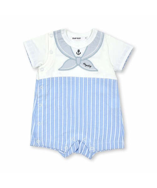 SLAP SLIP BABY(スラップスリップベビー)の「ストライプ/レモン柄セーラー襟刺しゅうロンパースベビー(60~80cm)(ロンパース・キッズ・イエロー/ブルー・70cm)」の2枚目の写真
