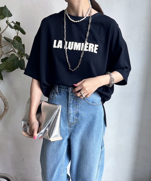 DOUDOU　ドゥドゥ　ジョーゼットロゴTEE / バイオレット DouDou（ドゥドゥ）の「【話題の“テロTEE” 】バックボタンジョー