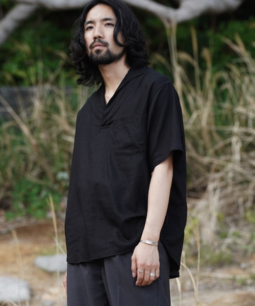 shiun（シウン）の「LINEN SKIPPER SHIRT（シャツ/ブラウス・メンズ・ブラック/ベージュ・XS/S/M）」の4枚目の写真