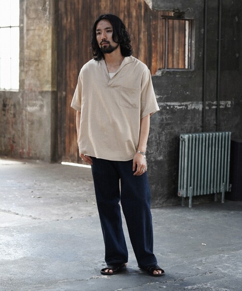 shiun（シウン）の「LINEN SKIPPER SHIRT（シャツ/ブラウス・メンズ・ブラック/ベージュ・XS/S/M）」の18枚目の写真