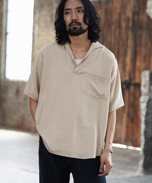 shiun（シウン）の「LINEN SKIPPER SHIRT（シャツ/ブラウス・メンズ・ブラック/ベージュ・XS/S/M）」の19枚目の写真