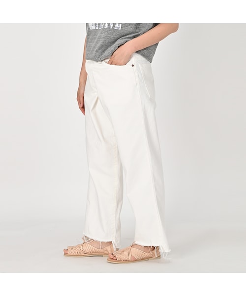 ライ麦デニムのクロスオーバーパンツ（ホワイト） 45Rライ麦デニムのクロスオーバーパンツ（ホワイト）: WOMEN｜45R