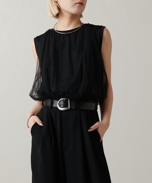 Lui's（ルイス）の「チュールドッキングタンク（Tシャツ/カットソー・レディース・アイボリー/ブラック・F）」の2枚目の写真