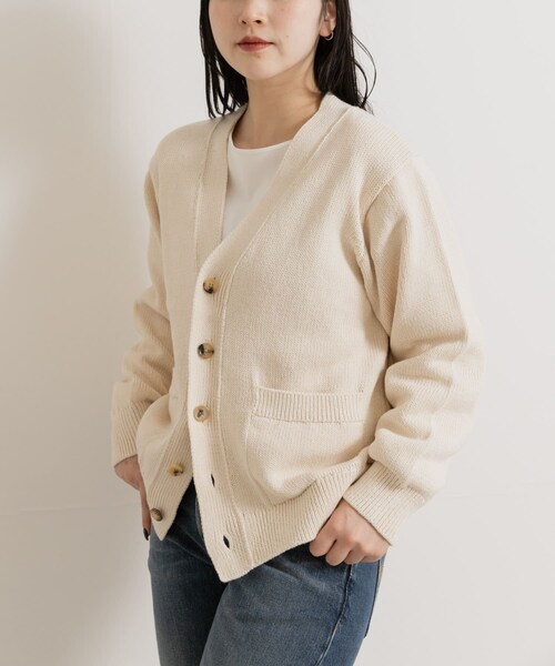 THE GOODLAND MARKET（ザグッドランドマーケット）の「米富繊維　WASHI COTTON KNIT CARDIGAN（カーディガン/ボレロ・レディース・40IVORY/14BLACK/31PINK・1/3）」の5枚目の写真
