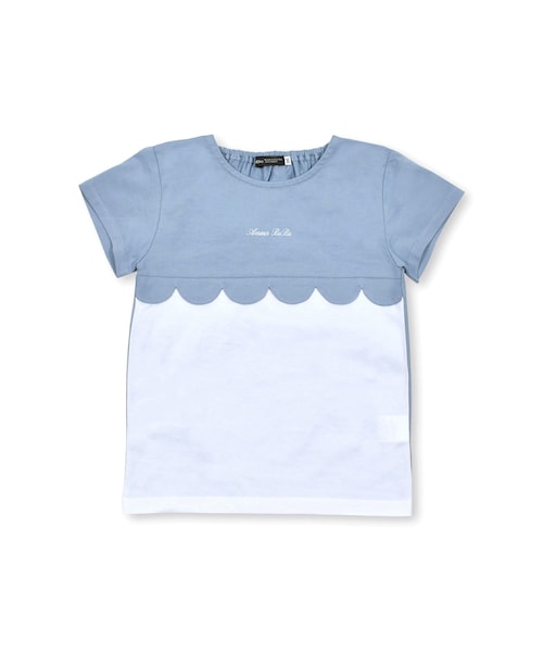 BeBe（ベベ）の「スカラップ切り替えバイカラー半袖天竺Tシャツ(90~150cm)（Tシャツ/カットソー・キッズ・ブルー/グレー・110）」の2枚目の写真