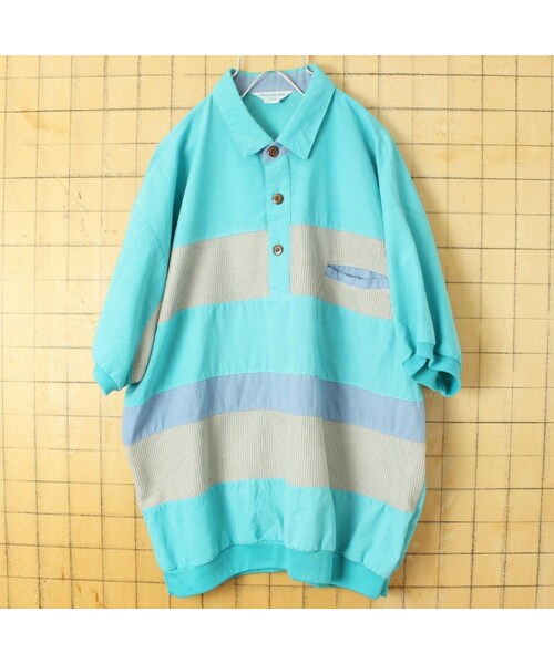 --(--)の「80s 90s USA BRISTOL BAY LTD プルオーバー シャツ メンズL相当 ライトブルー 半袖 アメリカ古着(シャツ/ブラウス・レディース・ブルー・L)」の1枚目の写真