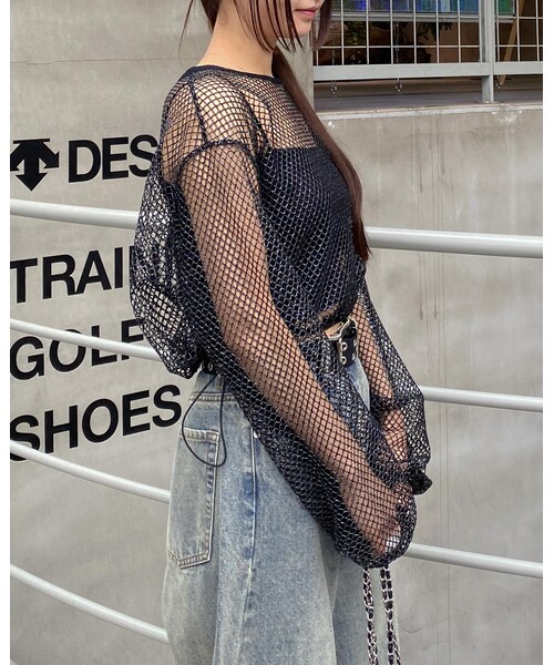 INGNI(イング)の「【WEB先行】サイドドロストラメ/メッシュプルオーバー(トップス・レディース・オフホワイト/クロ・M)」の2枚目の写真