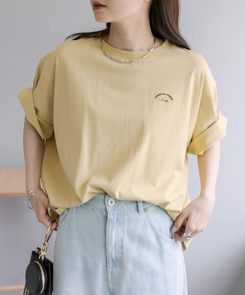 PUAL CE CIN（ピュアルセシン）の「【サステナブル】汗に負けない！ハーフスリーブTシャツ（Tシャツ/カットソー・レディース・オフホワイト/ベージュ/イエロー/サックスブルー・FREE）」の4枚目の写真