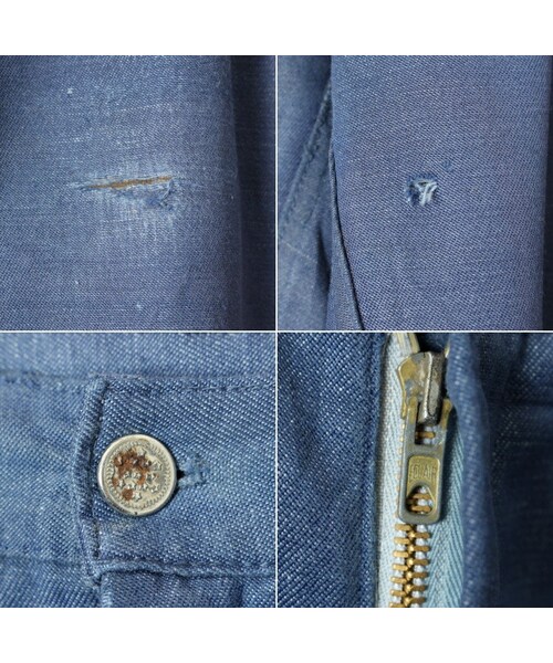 --（--）の「70s 80s フランス製 ワーク ペインター パンツ W34相当 ブルー ユーロ ヨーロッパ古着（スラックス・レディース・ブルー・W34）」の2枚目の写真