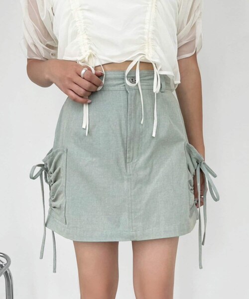 one after another NICE CLAUP（ワンアフターアナザーナイスクラップ）の「【SNSで話題】ドロストカーゴミニスカパン（スカート・レディース・ホワイト/ピンク/サックスブルー/ブラック系その他・FREE）」の3枚目の写真