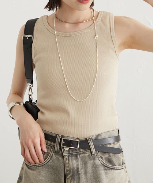 mystic（ミスティック）の「【３色展開】リブタンク（タンクトップ・レディース・アイボリー/ベージュ/チャコールグレー・F）」の3枚目の写真