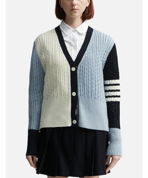 FUNMIX 4-BAR POINTELLE V-NECK CARDIGAN