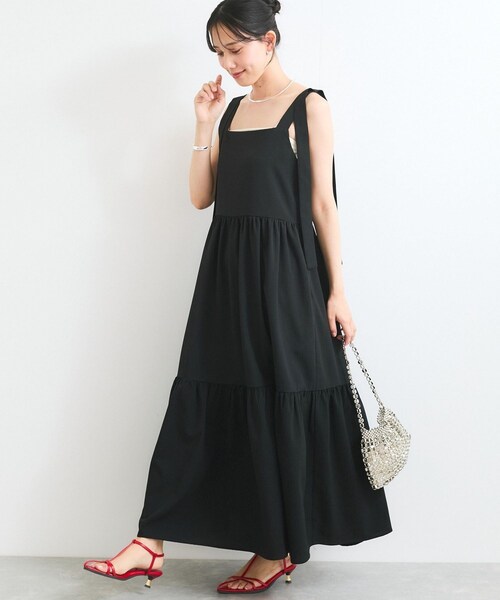 VIS（ビス）の「【WEB限定】ロングストラップリボンティアードワンピース（ワンピース・レディース・ブラック/ベージュ・F）」の10枚目の写真