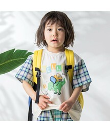 SLAP SLIP | 【お揃い】袖チェック柄切り替え恐竜プリント半袖Tシャツ(80~130cm)(Tシャツ/カットソー)