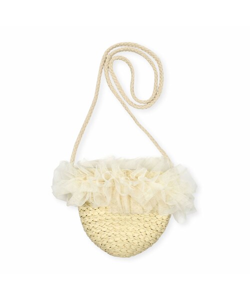 SLAP SLIP(スラップスリップ)の「フワフワチュール付き麦わらポシェット(ショルダーバッグ・キッズ・ホワイト/ピンク/グレー・ワンサイズ)」の1枚目の写真